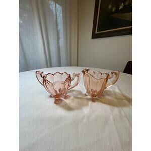 Pink depression era glass large sugar and creamer set